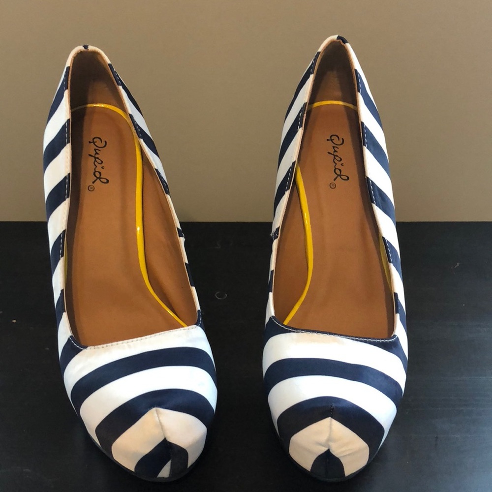 Stripped Satin Stiletto with patent leather heel